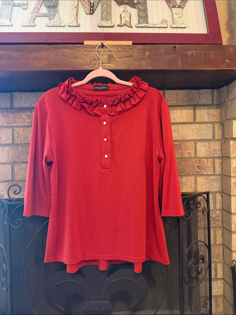 Jade Mackenzie  Deep Orange Ruffle-Neck Long Sleeve Polo Top